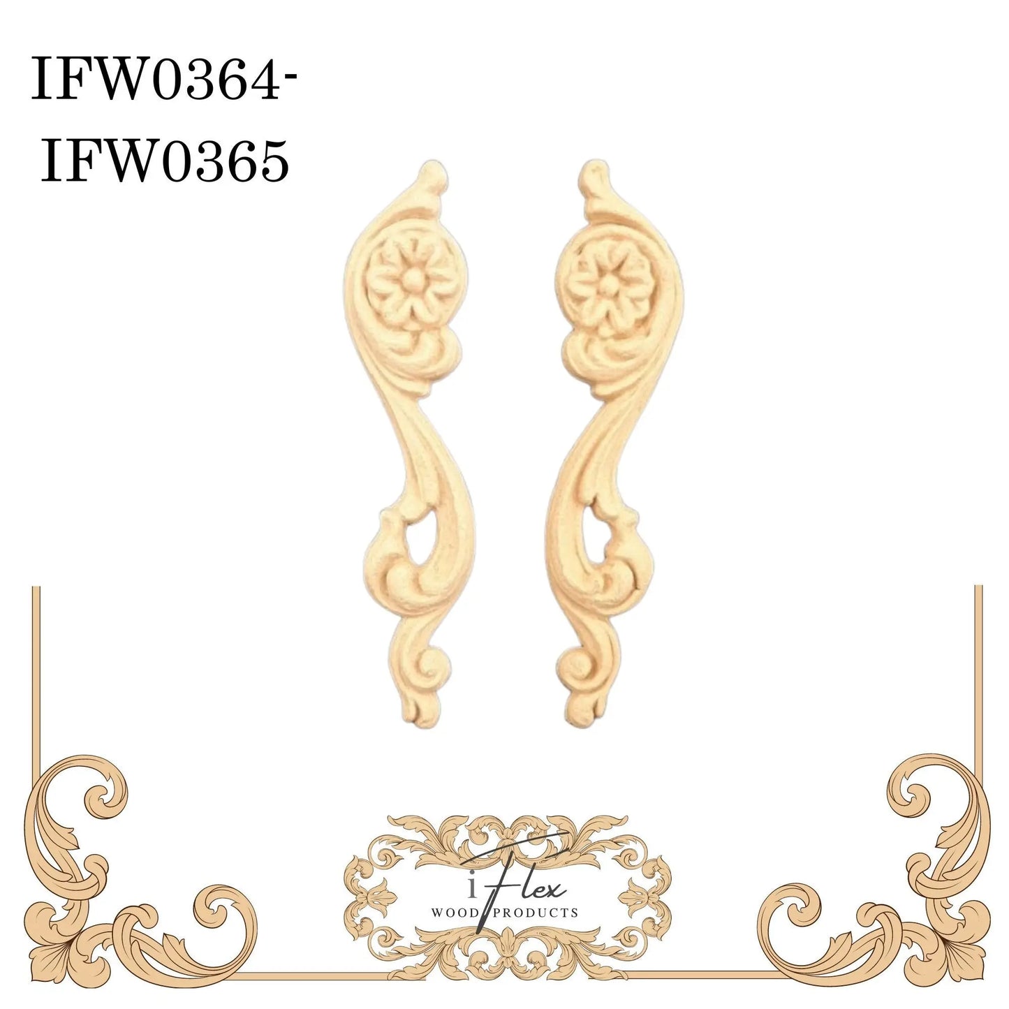 IFW 0364-0365  iFlex Wood Products Pair Drop bendable mouldings, flexible, wooden appliques