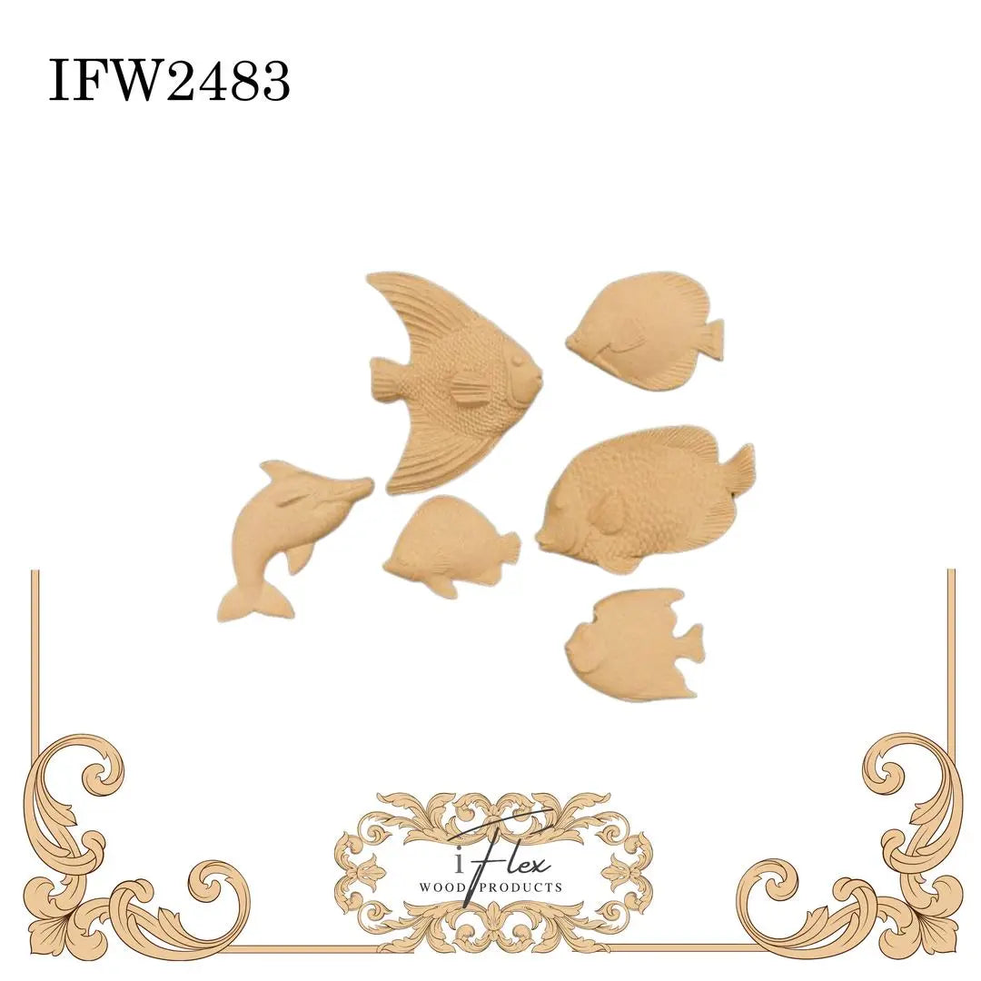 IFW 2483 Fish set of 6 small embellishments iFlex Wood Products