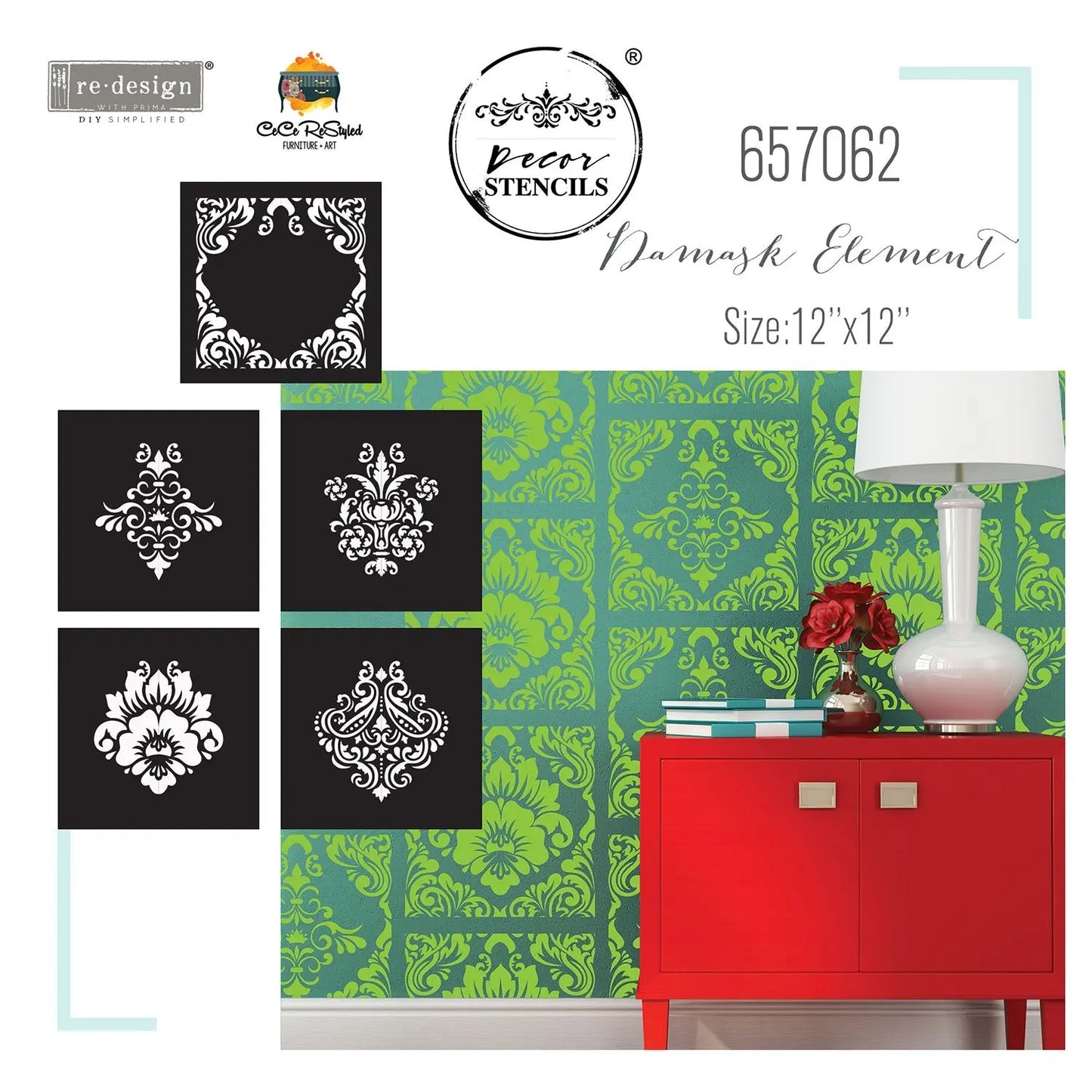 Re- Design with Prima  Stencils® Cece - Mix & Style - Damask Elements Prima Re-Design